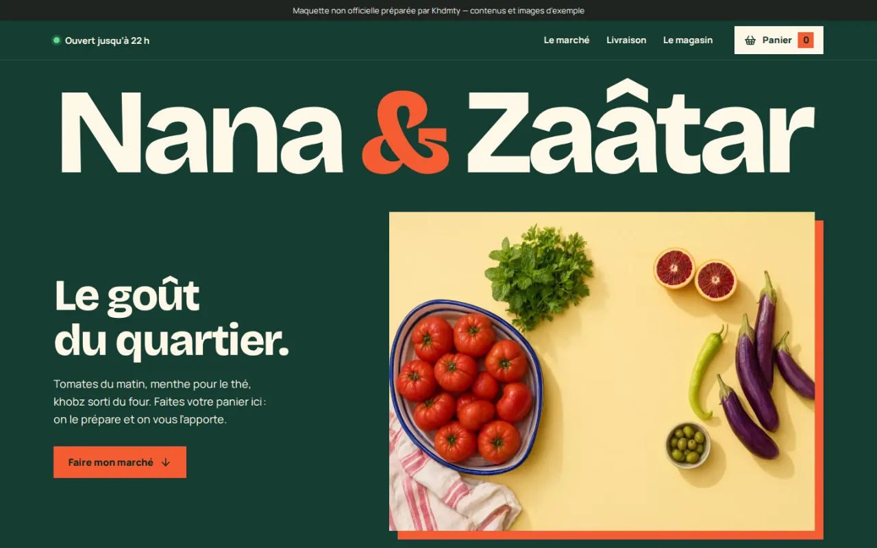 Page d’accueil du site de démonstration Nana & Zaâtar